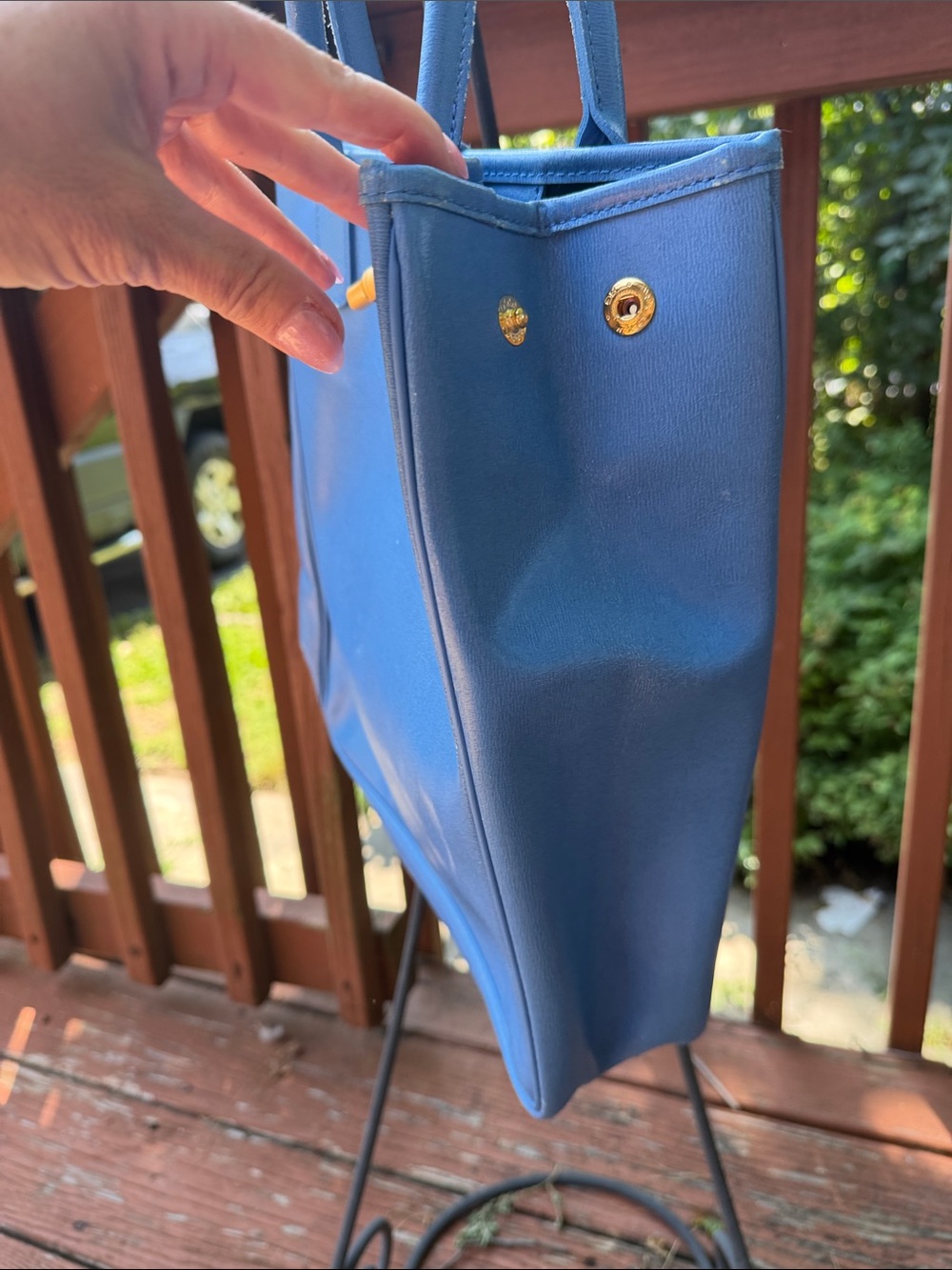 Longchamp Blue Leather Shoppers Tote Vintage 80’s Tote w/Embossed Logo Authentic - Picture 7 of 12